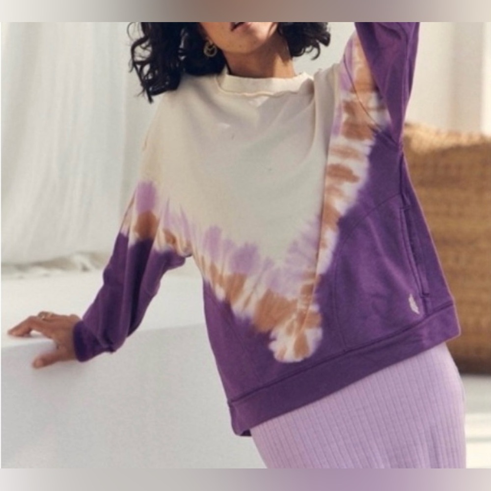 FP Movement by Free People Purple, Cream & Brown Tie-Dye Pullover Sweatshirt